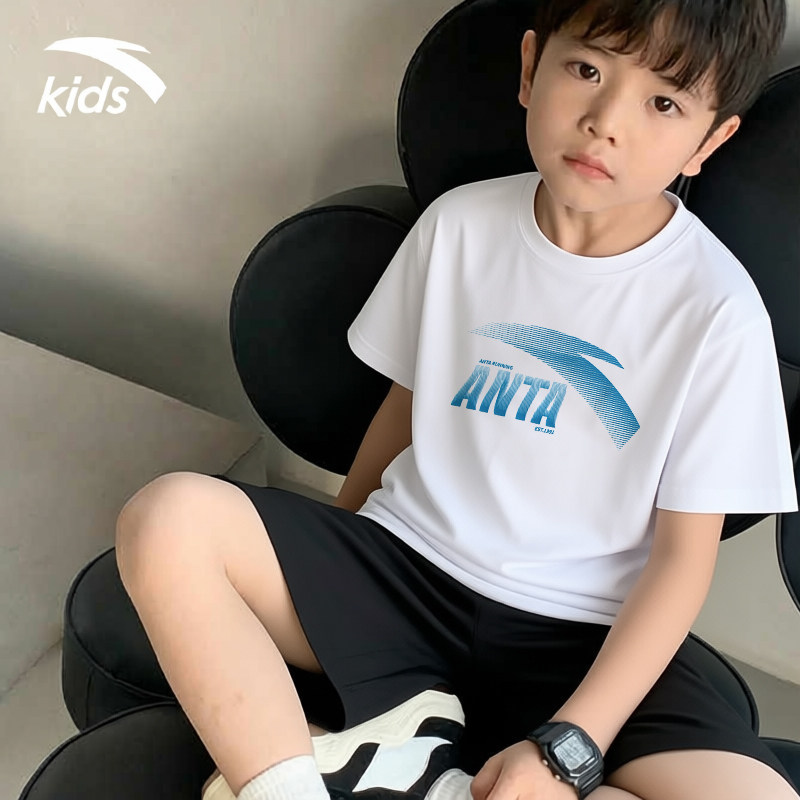 安踏儿童短袖纯棉2026夏季新款中大童上衣休闲运动针织圆领T恤衫