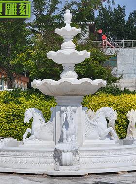 定制小汉白玉小马喷雕塑泉别墅区海螺015子异型池子石雕池小马喷