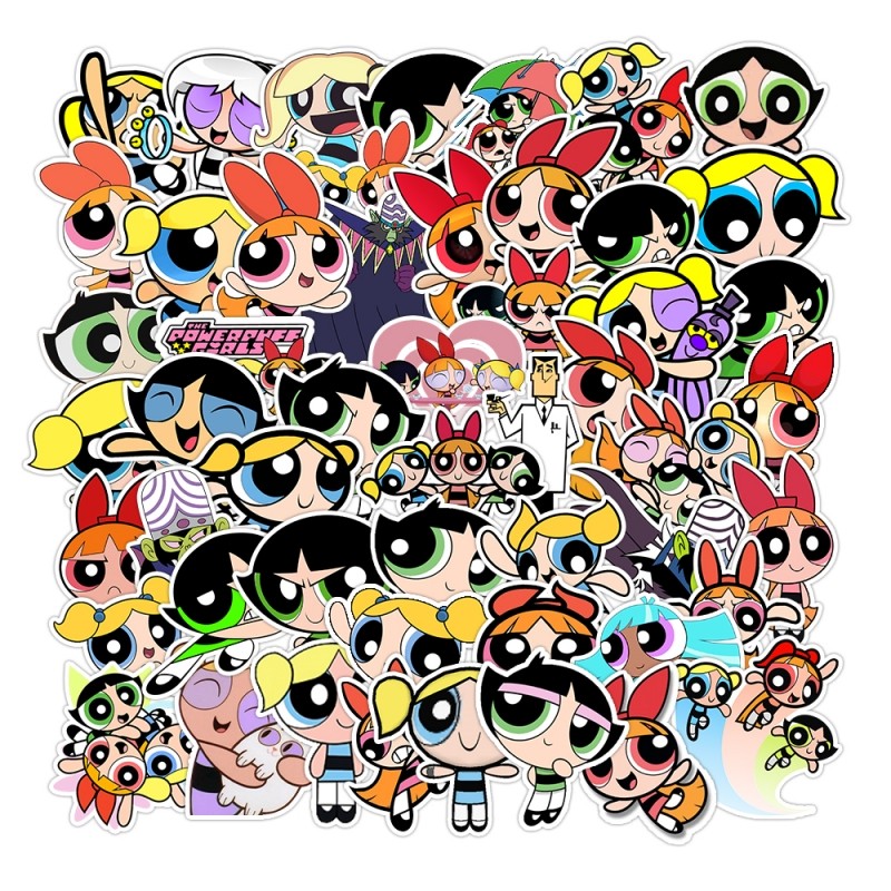 50张飞天小女警卡通动漫贴纸可装饰手机壳冰箱手账充电宝滑板吉他笔记本ipad保温杯储物箱行李箱DIY防水贴画