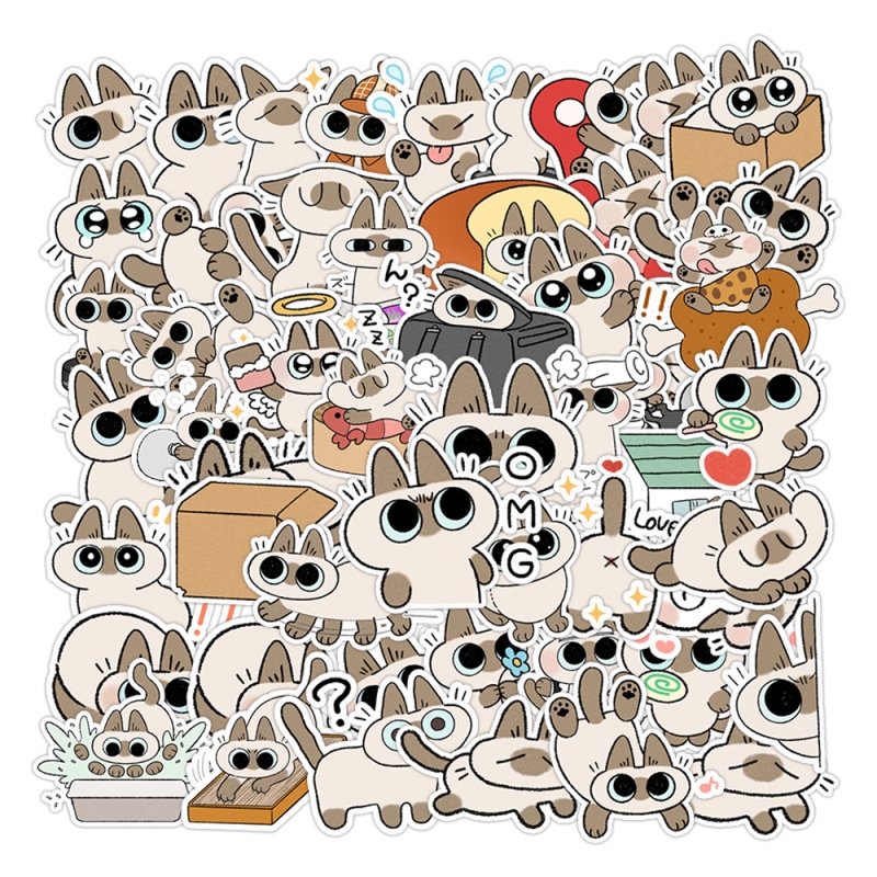 50张卡通暹罗猫可爱手机防水贴纸