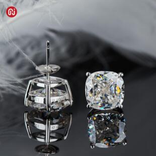 GIGAJEWE 9ct白金耳环垫冰碎切割白色锁扣莫桑石耳环 情人节礼物