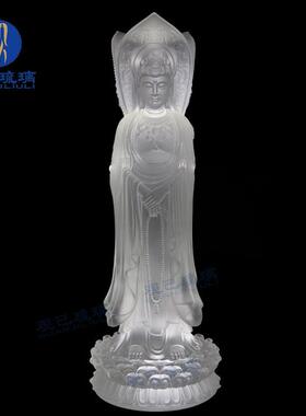 琉璃三面南海观音菩萨佛像家居佛堂摆件供奉中式请购琉璃工艺品