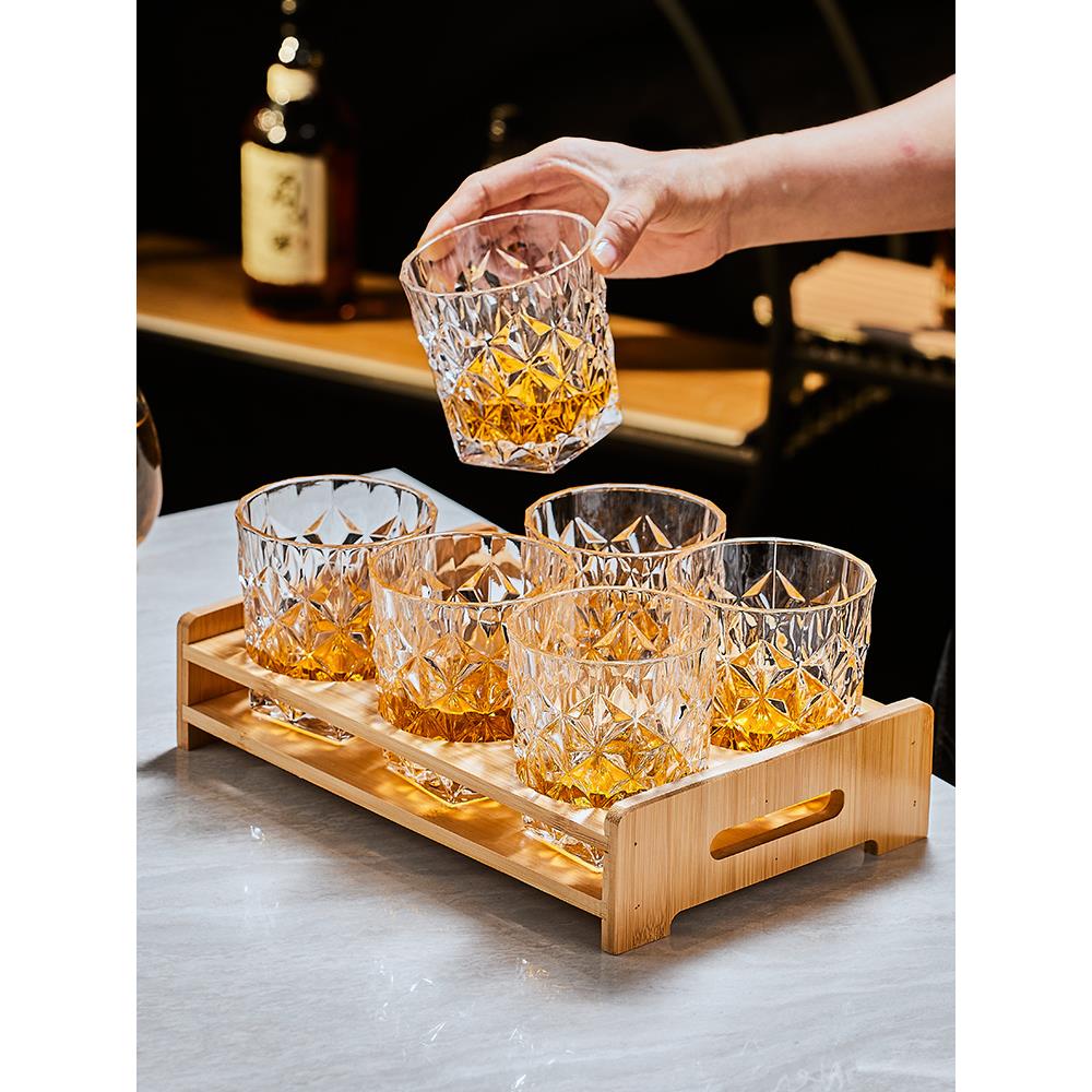 威士忌酒杯洋酒杯家用复古雕花玻璃啤酒杯水杯烈酒杯子套装调酒杯