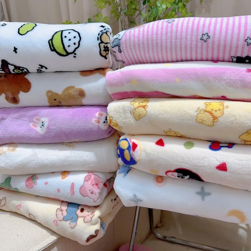 双面法兰绒秋冬新款小清新卡通印花法兰绒秋冬睡衣毛毯绒面料