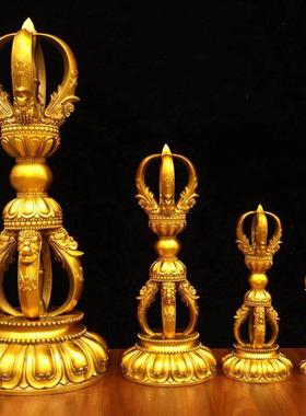 纯铜金刚杵尼泊尔全铜五股金刚杵降魔杵普巴杵永摆件带底座大号