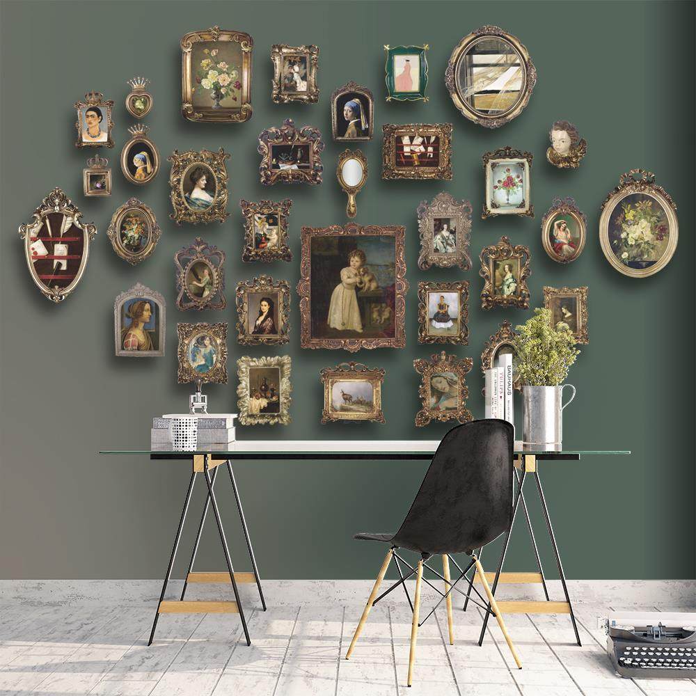 欧式挂墙相框组合小众树脂摆台像册框巴洛克覆古照片墙装饰画 画