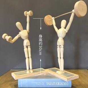 梧棣木人杠铃哑铃健身运动造型人物装饰摆饰