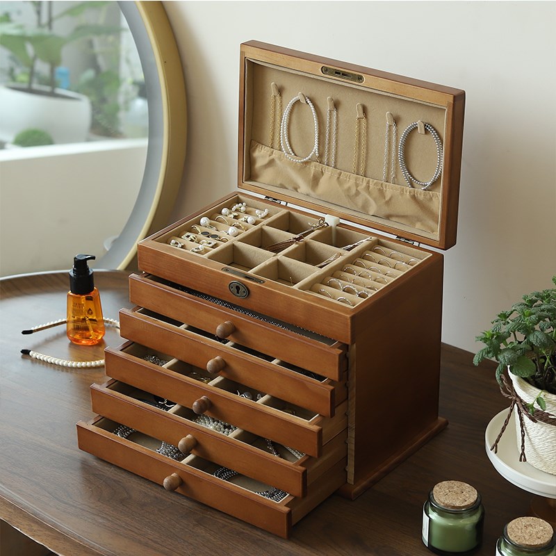实木首饰盒收纳盒2024新款精致木质复古国风珠宝盒饰品新中式