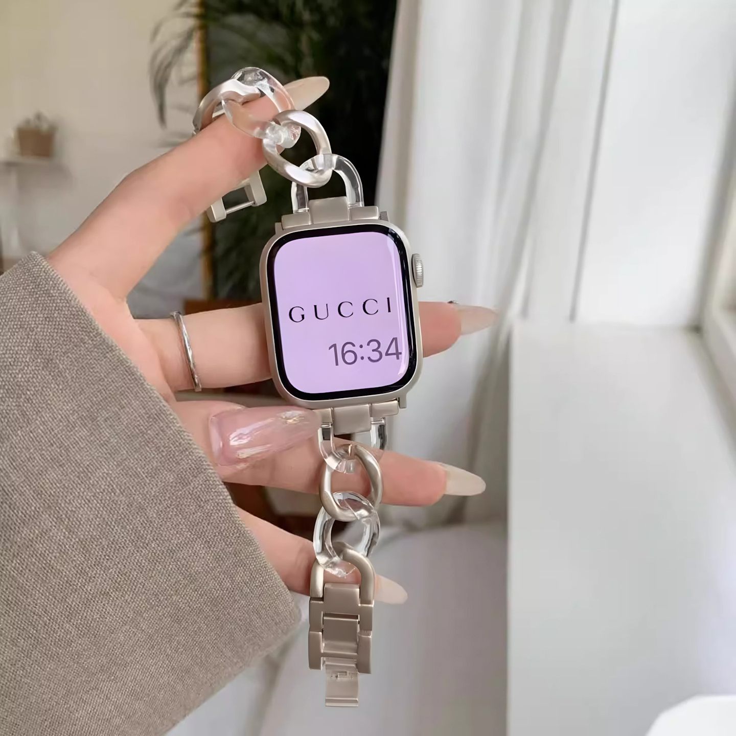 适用applewatch夏季金属链条表带