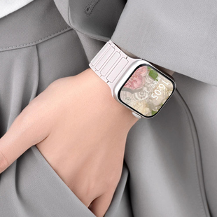 腕带 适用于苹果手表表带iwatchS10 S9新款 磁吸硅胶手表带applewatchs8代SE高级感时尚 S7运动透气Ultra2男女款