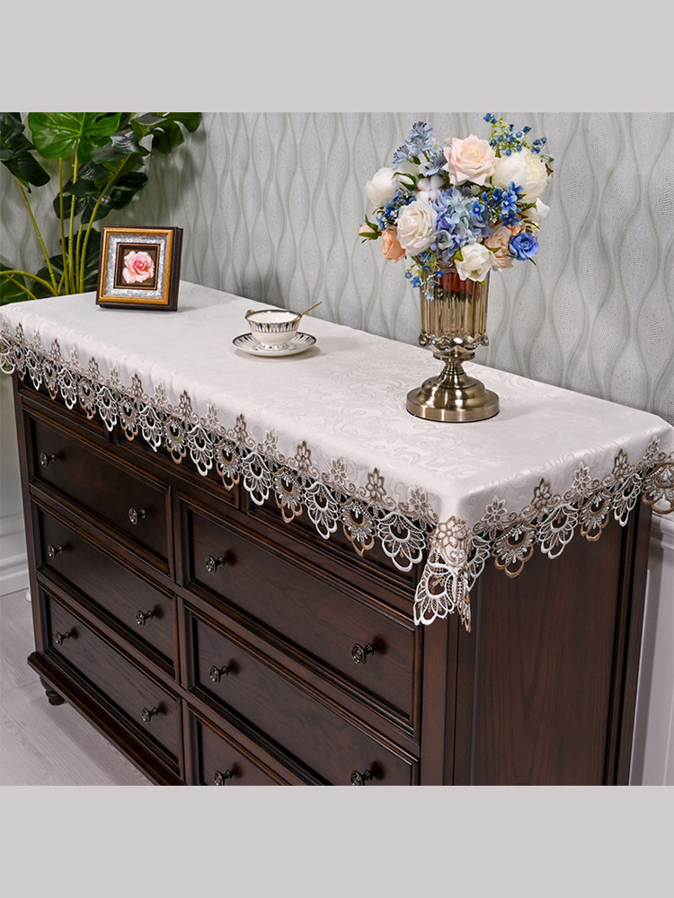 欧式电视柜五斗柜蕾丝花边布艺盖巾轻奢餐边柜茶几桌布防尘罩盖布