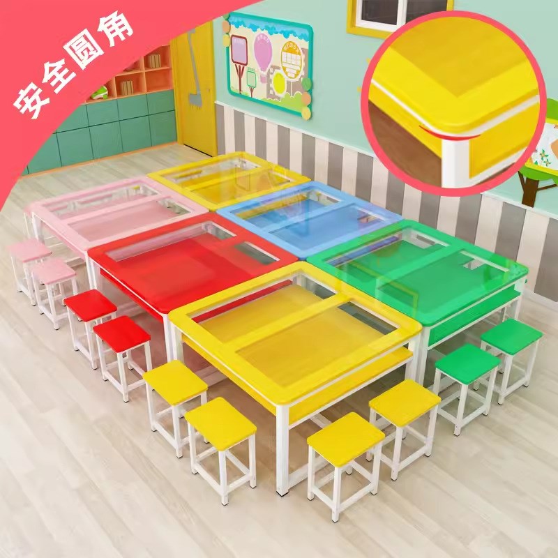 幼儿园彩色玻璃绘画桌美术桌学A生补习辅导班课桌椅手工书法画室