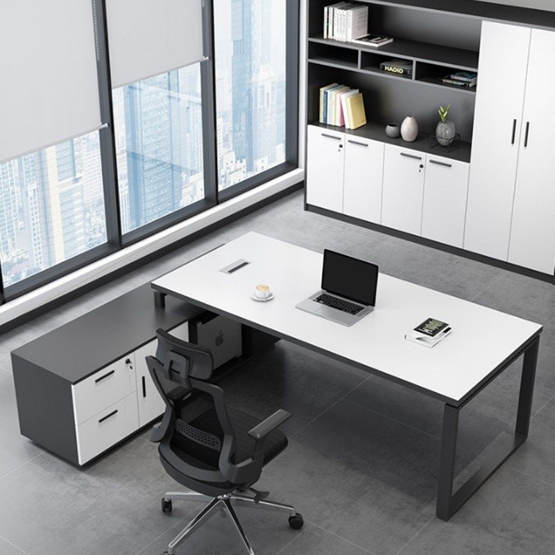 单人位老板桌总裁办公桌简约现代钢架大班台总经V理主管桌椅组合