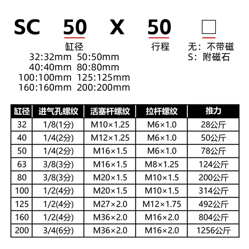 亚德客型带磁SCk标准气缸铝合金加磁大推力小型气缸气动薄型