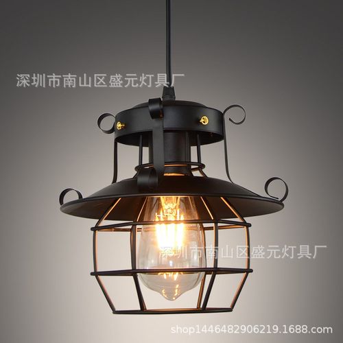 复古吊灯美式铁艺创意个性餐厅y包间酒吧艺术过道工业风灯笼形灯
