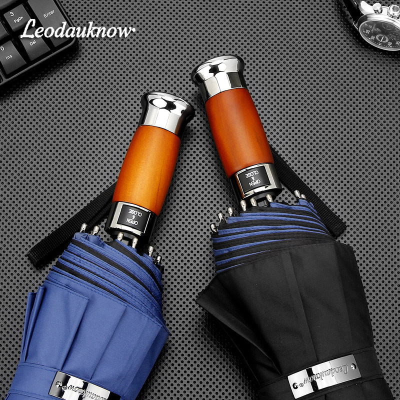 欧士多娜大号双人两用加大抗暴风双层全自动实木手柄雨伞男士商务