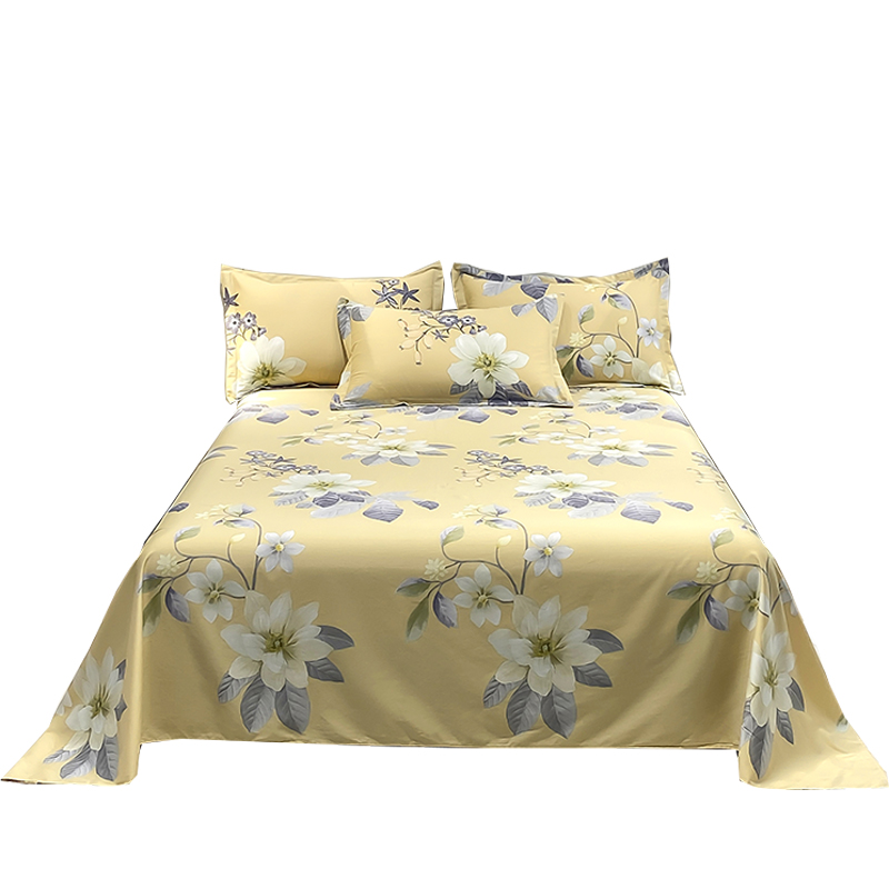 60s新疆长绒棉床单单件1.8双人床印花枕套三件套全棉花卉被单