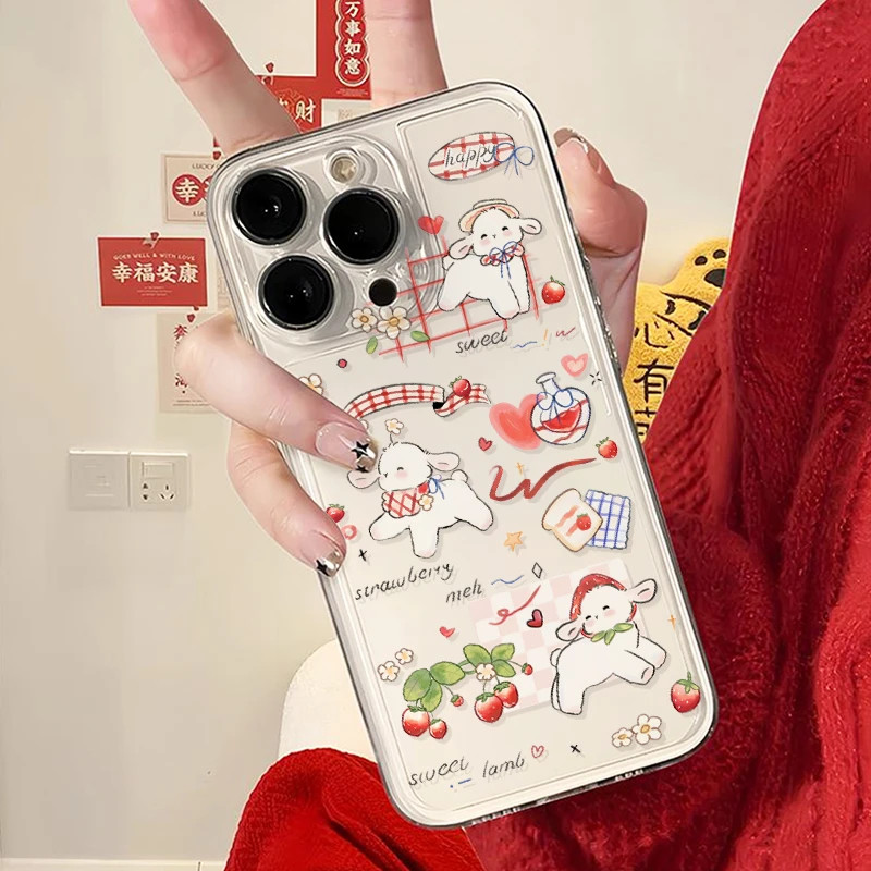 iPhone16适用findx8可爱15promax手机壳12透明软苹果13草莓小羊华为mate70巨好看OPPOReno14小清新红米TURBO4