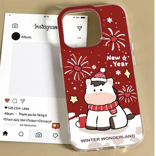 苹果15小米17大孔13ProMax新年红小马12手机壳硬14PLUS荣耀Magic8适用ins风iPhone16新款VIVOx300创意红米K90