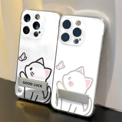 小米17ProMax小清新透明13超薄VIVOy500手机壳带支架硬苹果14蝴蝶小猫12无边框高级感iPhone16可爱适用15PLUS