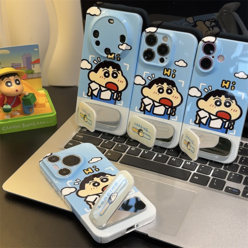 16e手机壳硬15plus适用苹果13菲林iPhone12带镜子支架14ProMax张嘴小新华为Pura70可爱荣耀300Ultra可爱x100s