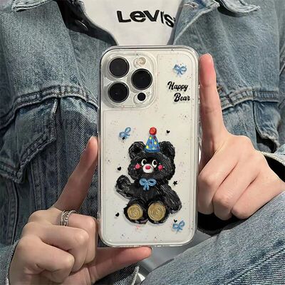 油画小熊17ProMax苹果15软iPhone16创意荣耀500PRO适用13红米K90手机壳14PLUS透明12卡通VIVOS50可爱一加ACE6