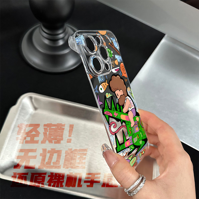 高级感iPhone16适用苹果13无边框红米TURBO4透明荣耀GT骑鳄鱼骑士华为mate70超薄12手机壳带支架14硬15promax