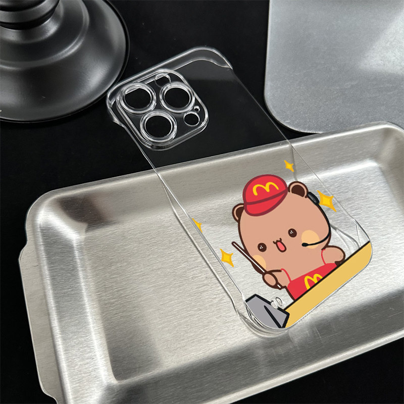 苹果17可爱14无边框硬13麦当当布布一二适用FINDX9超薄手机壳带支架iPhone12卡通16ProMax透明15PLUS一加ACE6