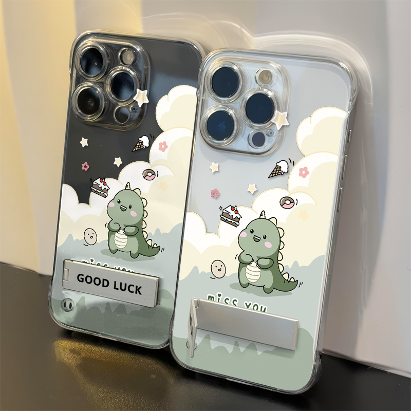 红米TURBO4手机壳带支架OPPOReno14硬蛋糕恐龙13promax高级感苹果16e无边框透明iPhone15适用12超薄荣耀POWER