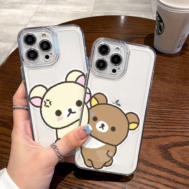 情侣生气轻松熊16PLUS适用红米NOTE14可爱透明软OPPOA5活力13ProMax卡通苹果15手机壳创意iPhone12华为畅享80