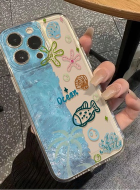 iPhone14透明软VIVOX300PRO小米17蓝色海洋15PLUS适用ins风13ProMax小众FINDX9手机壳16苹果12创意荣耀Magic8