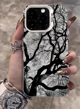 潮酷枯树逢春15PLUS适用Nova13彩银OPPOReno14硬16ProMax个性X200S苹果12手机壳iPhone17高级感OPPOFINDX9PRO