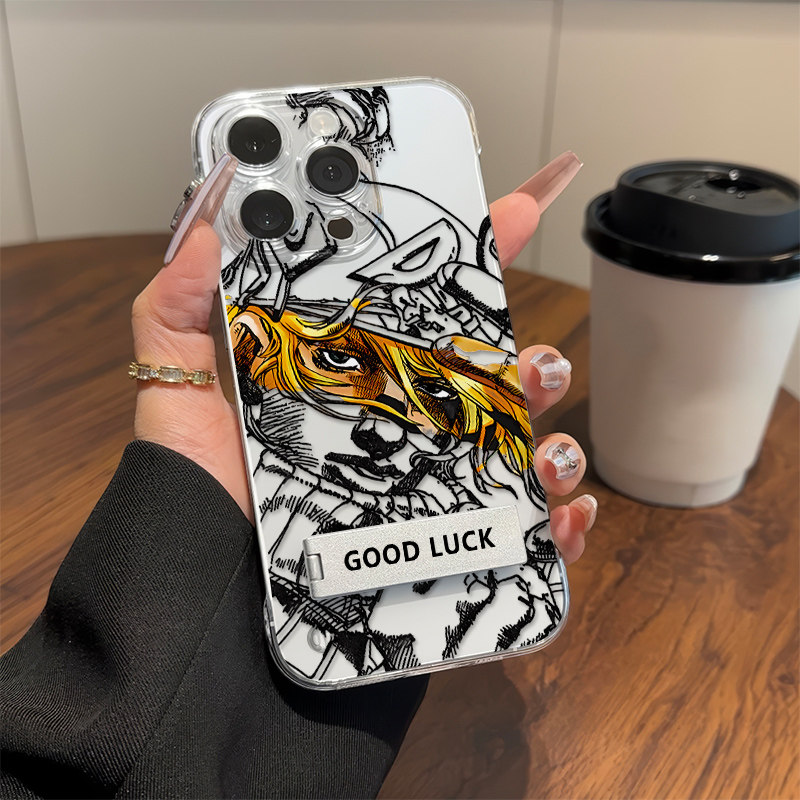 适用16PLUS新款潮酷jojo透明超薄iPhone15荣耀X70I无边框OPPOReno14卡通手机壳带支架硬苹果12高级感13ProMax