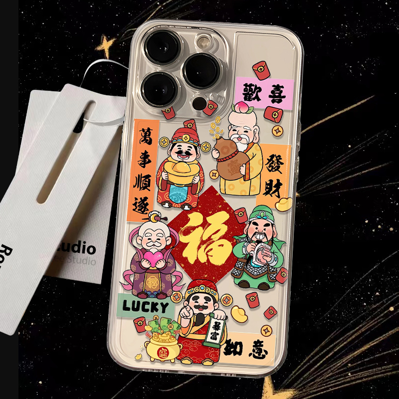 小米17手机壳16ProMax创意软15PLUS中国风真我GT8PRO适用iPhone14财神爷苹果13透明荣耀Magic8新款华为mate70