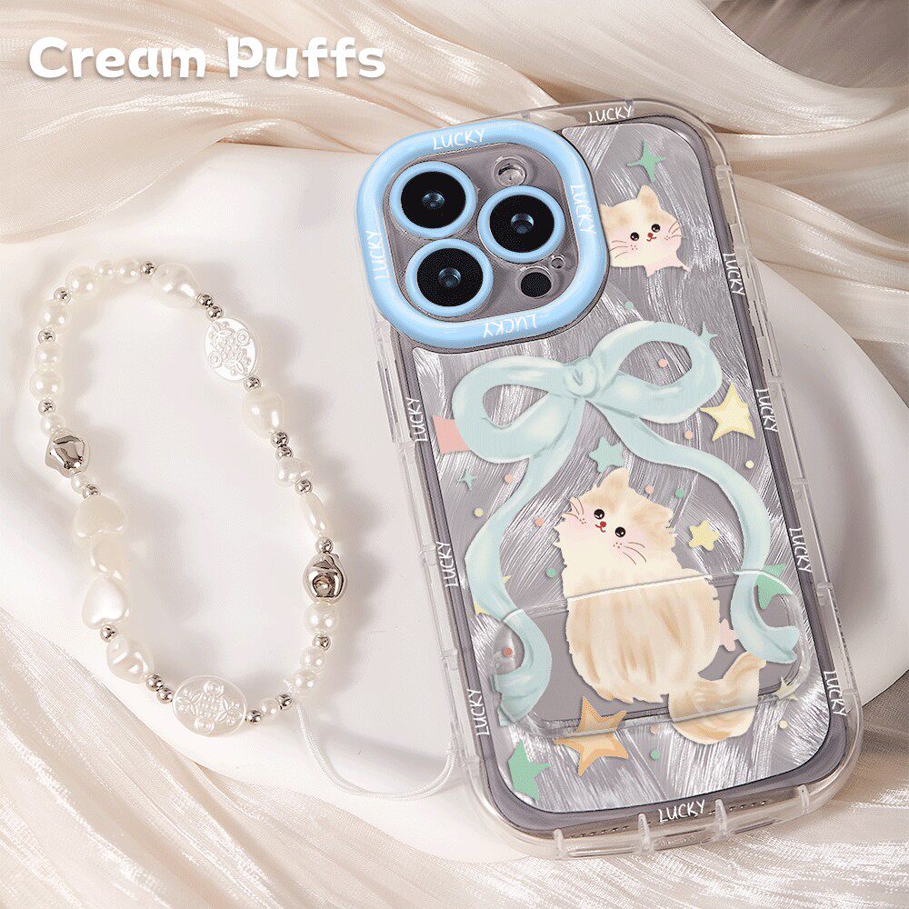 小米17ProMax歪头蝴蝶结猫猫iPhone16少女心荣耀MAGIC8带挂绳15手机壳软苹果14镜子支架13适用VIVOIQOO12创意