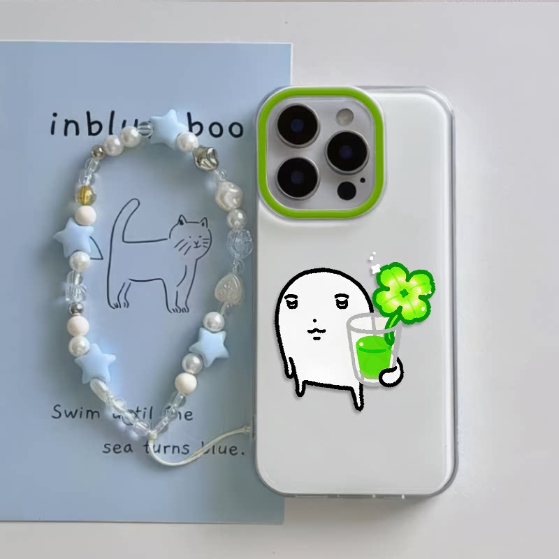 iPhone17p新款抽象四叶草情侣适用荣耀畅玩70PLUS大孔一加13T手机壳真我14pro硬苹果15pro带挂绳16ProMax创意