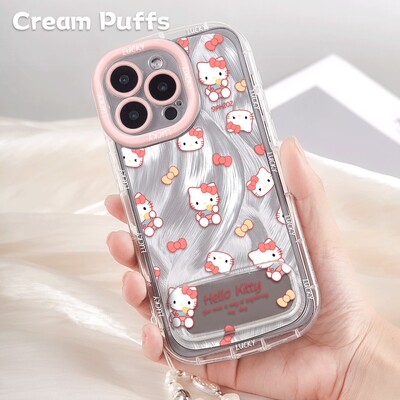 iPhone16带挂绳15手机壳软华为Mate70Hello蝴蝶结kt猫苹果14少女心荣耀400镜子支架13适用17ProMax高颜值x300