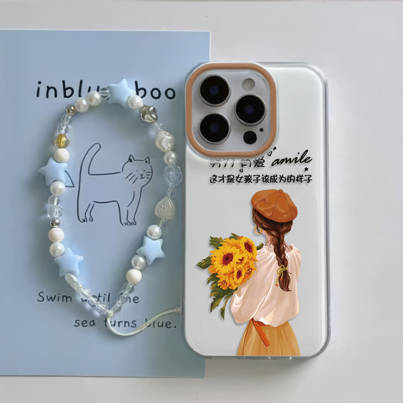 iPhone16适用硬15大孔14plus苹果13手机壳带挂绳12ProMax背影女孩华为NOVA14荣耀GTPRO真我gt7proVIVOS20一加