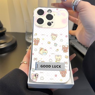甜品小熊适用iPhone13高级感16硬14plus可爱手机壳带支架苹果12无边框17ProMax超薄OPPORENO15C透明荣耀POWER