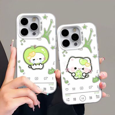 iPhone17卡通彩银苹果15创意OPPORENO16硬适用14PLUS高级感13ProMax手机壳四叶草苹果猫咪ins风VIVOIQOONEO11