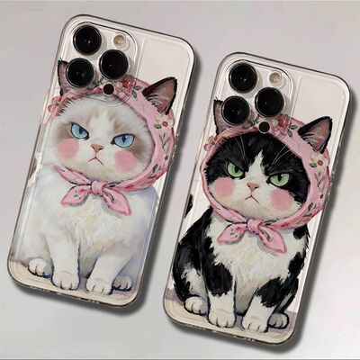 情侣14ProMax适用苹果13卡通一加15t治愈系头巾猫咪iPhone16少女心Findx8手机壳软小米17透明12可爱x300Ultra
