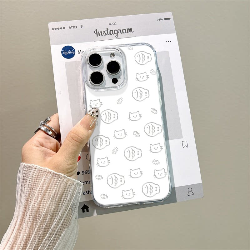 满屏小鱼华为PURA80PRO简约硬12手机壳带挂绳iPhone14一加ACE5pro可爱OPPORENO13PRO适用17ProMax大孔16pro15