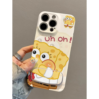 卡通iPhone16手机壳硬15plus适用苹果13菲林12ProMax贴贴海绵宝宝OPPOFindx8带镜子支架华为NOVA14可爱k80pro