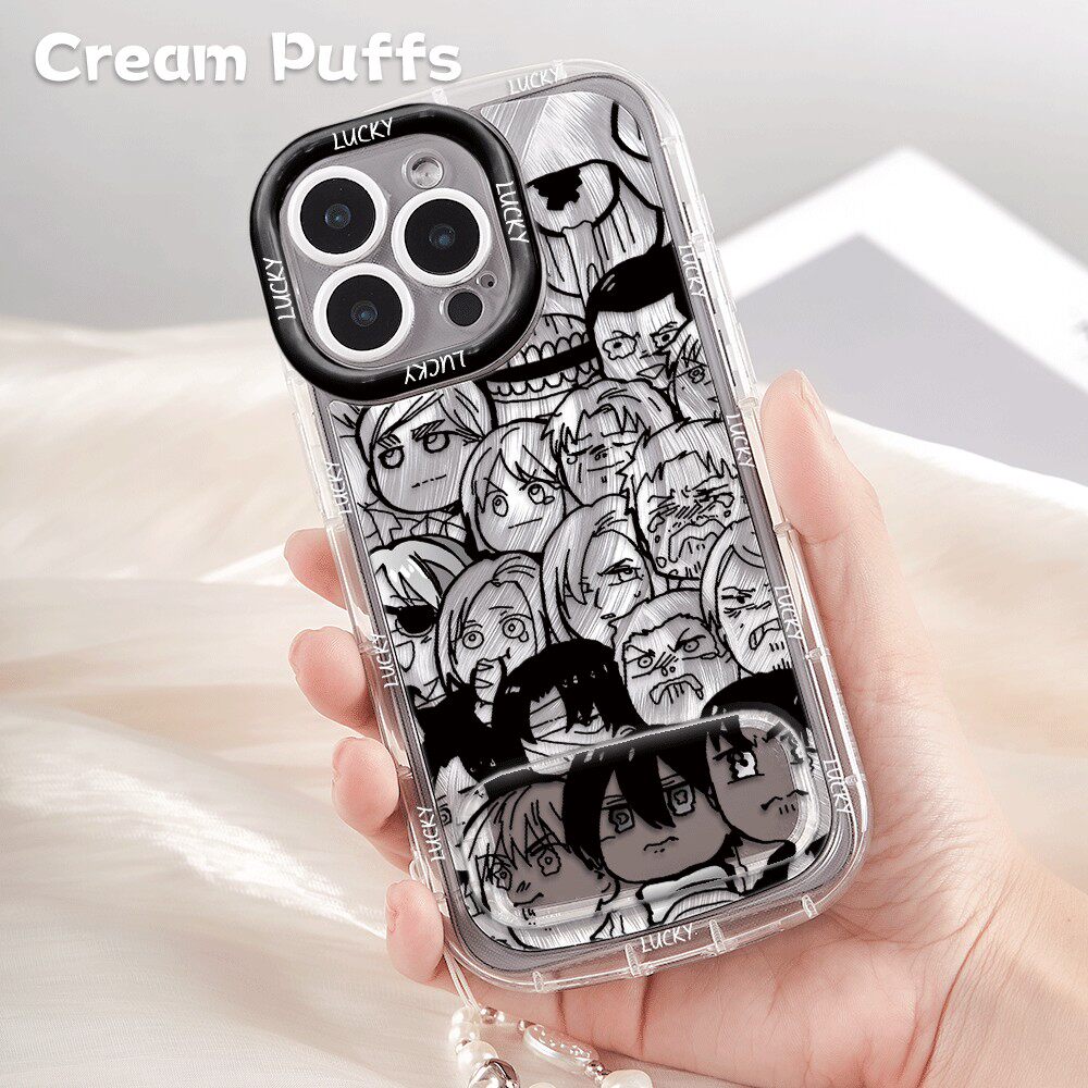 q版进击的巨人iPhone17带挂绳14plus手机壳红米NOTE15软适用苹果13镜子支架12ProMax个性16动漫荣耀MAGIC8PRO