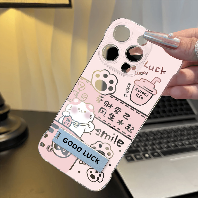 风生水起iPhone15高级感16ProMax可爱K80无边框硬14Plus透明招财猫S20超薄苹果13手机壳带支架A5适用K12x创意