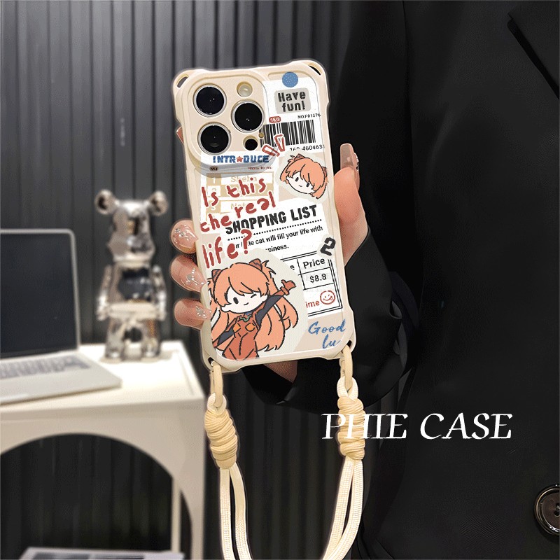 红米K90ProMax适用报纸EVA明日香iPhone17四角开孔13透明苹果16卡通斜挎手腕挂绳14防摔动漫15plus手机壳软12