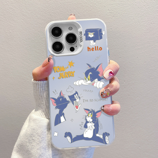 苹果16plus手机壳带支架iPhone13彩银一加12硬15ProMax适用OPPOReno14情侣汤姆杰瑞小米CIVI5PRO高级感a5卡通