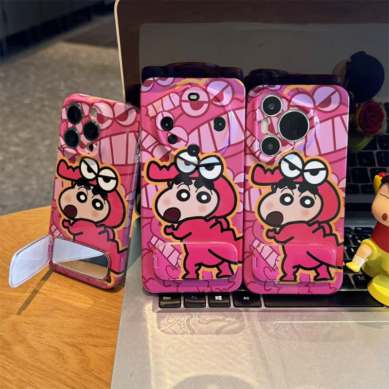 iPhone16可爱苹果12菲林Nova13恐龙小新适用15ProMax卡通华为HI畅享80S手机壳硬14PLUS带镜子支架OPPOFINDX8S