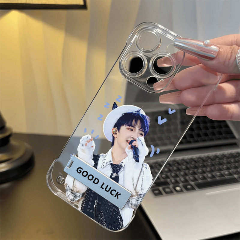 OPPORENO15C小众苹果13无边框硬透明12适用16PLUS手机壳唱歌周深ins风带支架小米17ProMax超薄iPhone14高级感