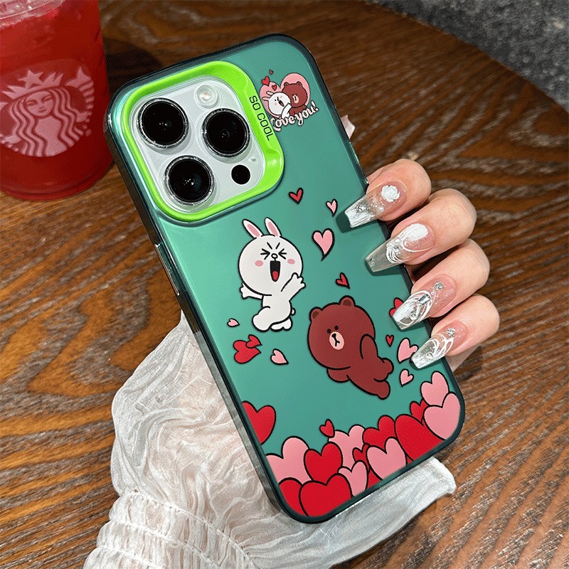 OPPOFINDX9苹果17pm彩银可爱15plus手机壳硬iPhone16卡通高级感OPPORENO14适用12ProMax布朗熊兔子一加13创意